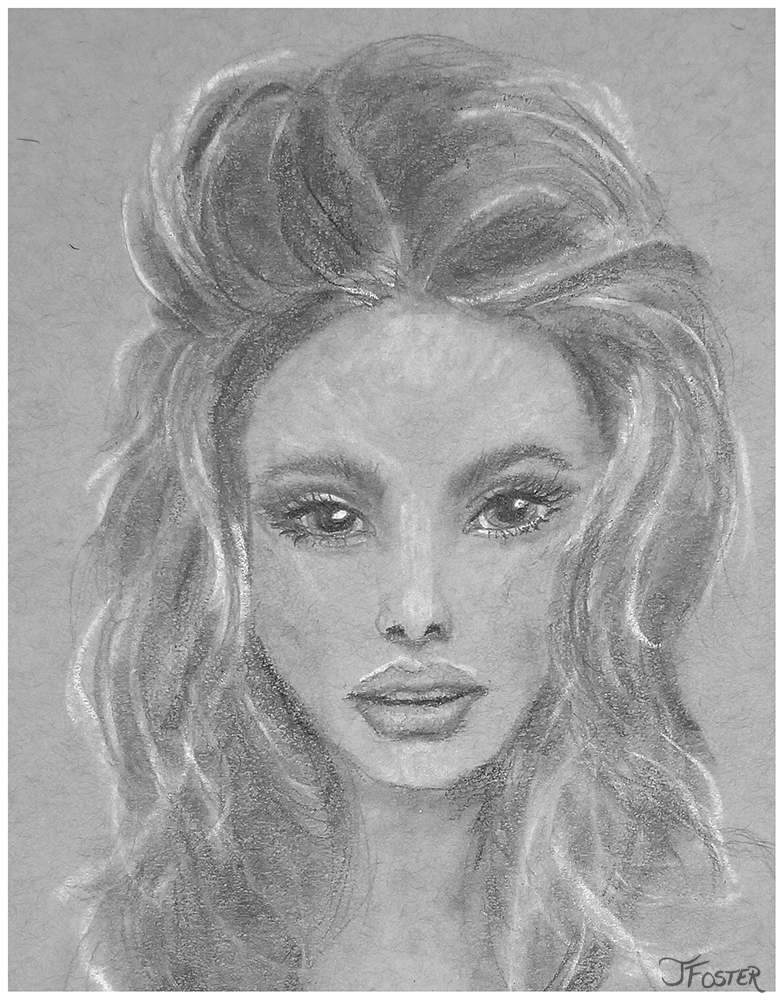 Graphite and pastel face on grey paper