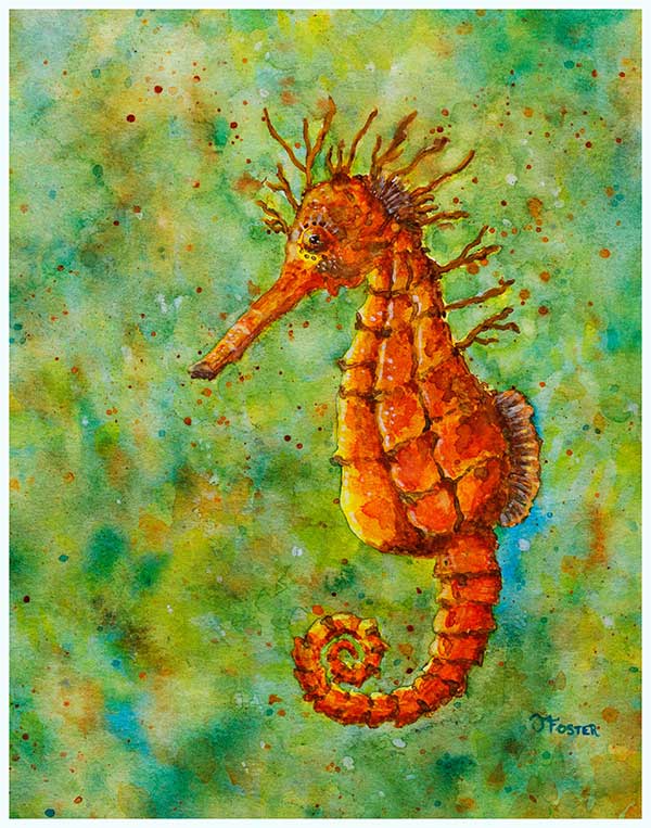 Spiny seahorse watercolor painting
