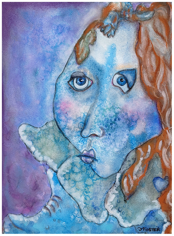 Abstract face in watercolor and pastel