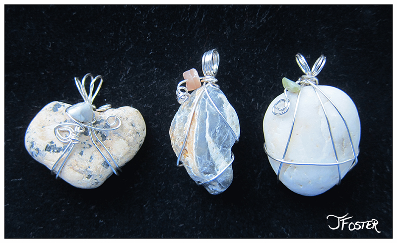 Wire wrapped ocean rock with semi-precious stone embellishment | Assemblage by Jackie Foster