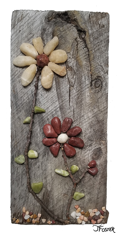 Flowers | Weathered wood, rocks, twigs | Assemblage by Jackie Foster