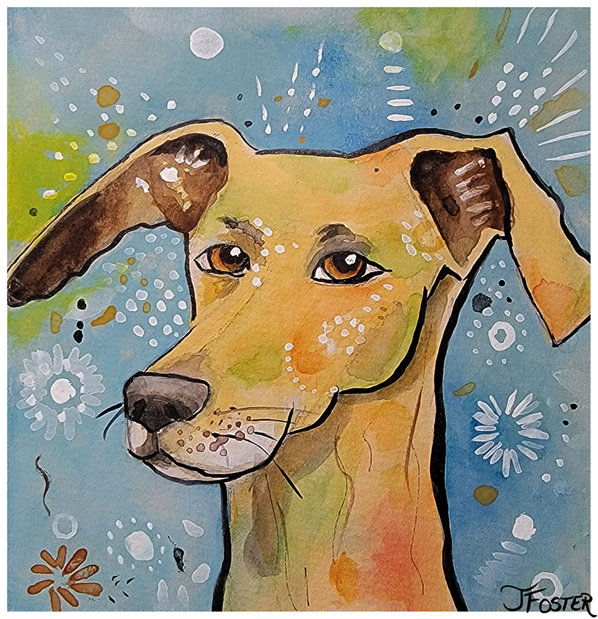 Whimsical dog 2 - gouache and ink