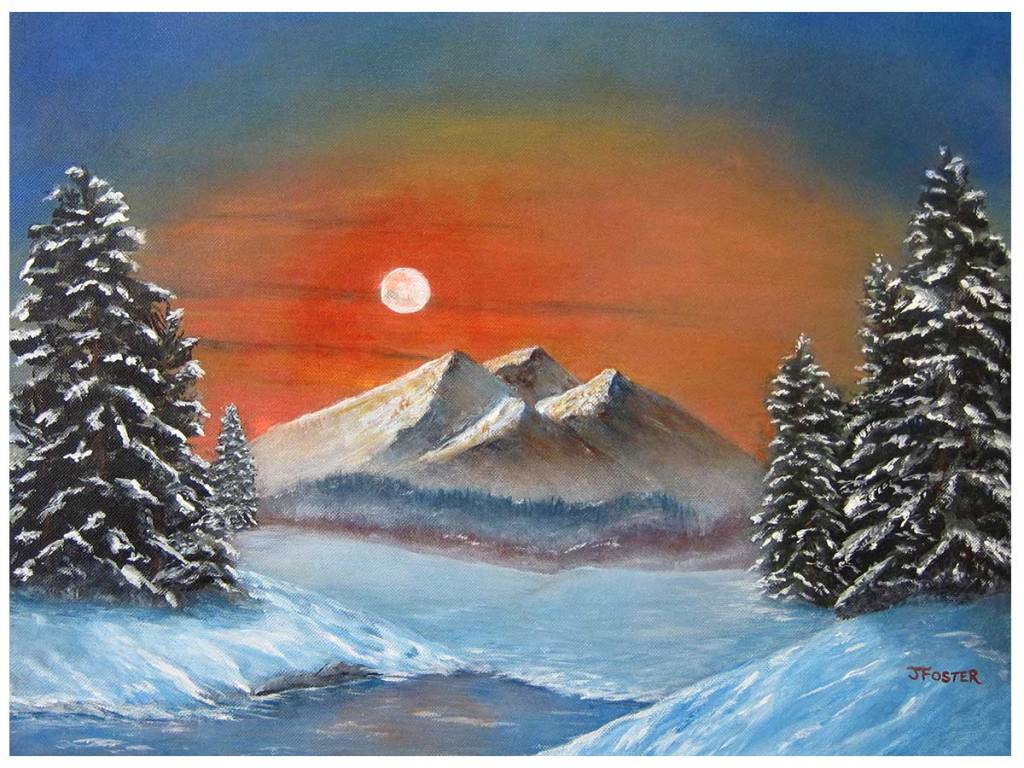 Winter landscape acrylic painting | Jackie Foster Art