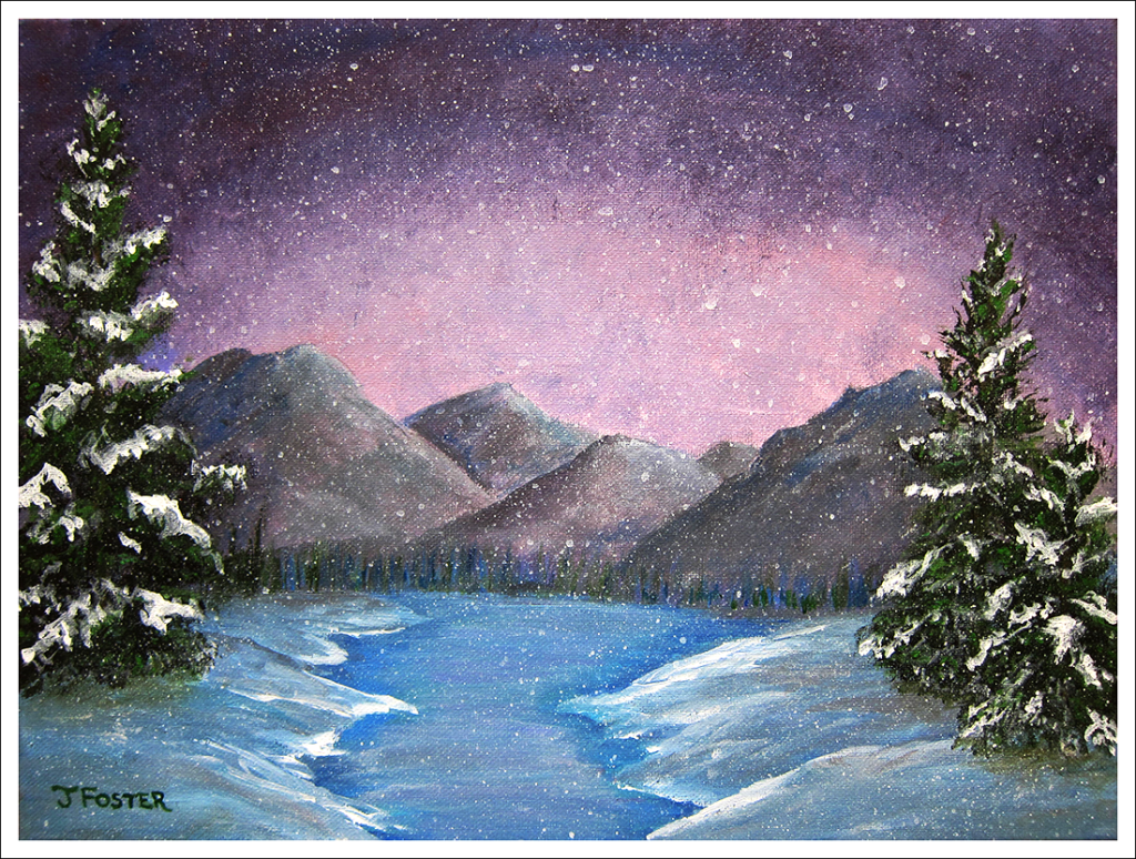 Winter landscape acrylic painting