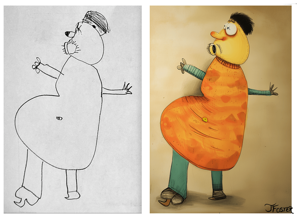Reimagined age 5 childhood drawing