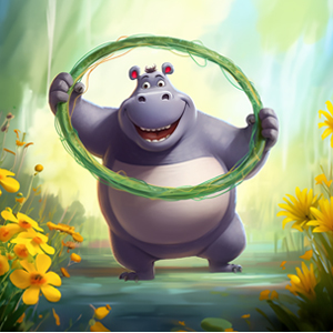 A hippo who enjoys hula hooping!