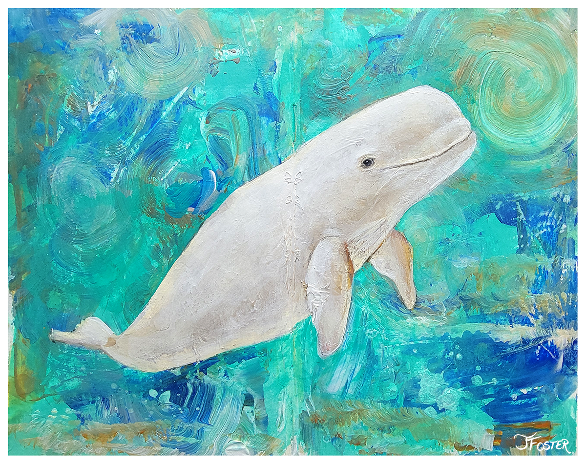 Beluga whale acrylic painting | sketchbook art by Jackie Foster Art