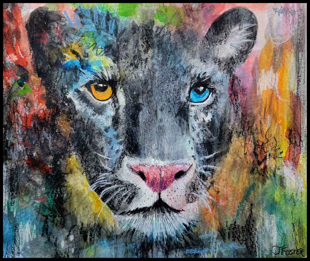 Black panther mixed-media painting | Jackie Foster Art