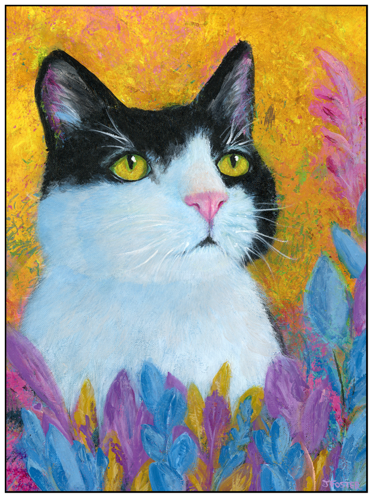 MA adoptable cat 'Harvey' | Acrylic | Painted using toys | Jackie Foster Art