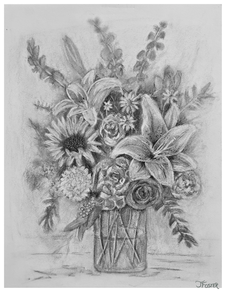 Nature’s Offering: A Charcoal Floral&nbsp;Drawing